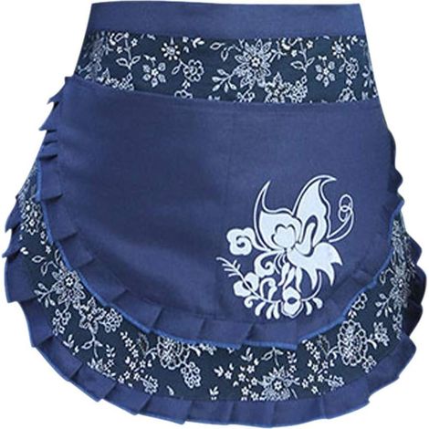Demi-tablier vintage en coton imprimé floral avec 2 poches pour femme Bleu, bleu, taille unique (1/3)