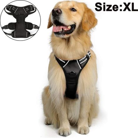 Harnais pour chien, harnais anti-traction avec 1 attache pour laisse, gilet rembourré doux et ajustable, gilet réfléchissant anti-étranglement en tissu Oxford avec poignée de contrôle facile (1/4)