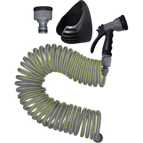 Tuyau d'arrosage Serpentin PU Ø10 Jardibric Équipé avec Support et Pistolet d'Arrosage