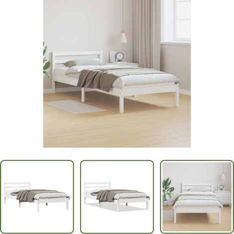 Cadre de lit blanc - Cadre de lit Blanc 215,5 x 105,5 x 69,5 cm Bois de Pin Massif (1/5)