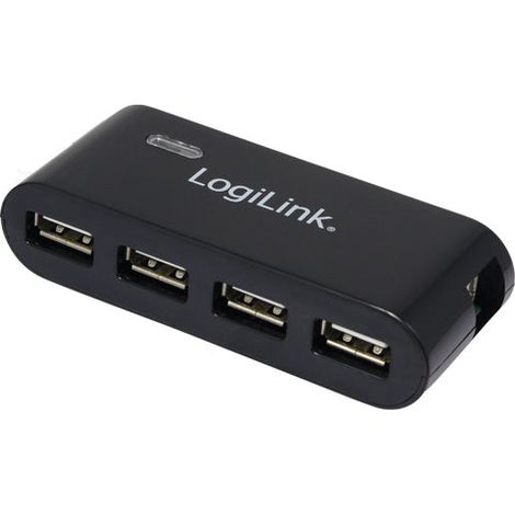 Hub USB 2.0 nero a 4 porte con alimentatore e cavo USB Logilink (1/2)