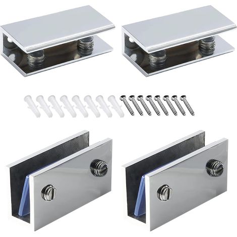 Lot de 4 Pinces à verre, Acier inoxydable 304, Support étagère réglable, Clips fixation vitre 8-12 mm, Pour salle de bain et escalier