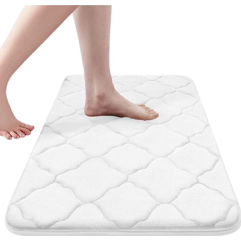 Tapis de bain en mousse à mémoire de forme, ultra doux et absorbant, avec dos antidérapant, 61 x 41 cm, beige et blanc. (1/5)
