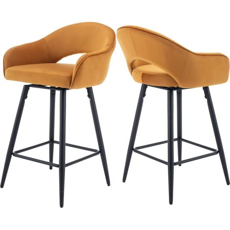 Wahson Taburetes altos Juego de 2, Giratorio Taburetes de Bar de Terciopelo, Modernos Sillas de Bar para Restaurante Isla Cocina, Amarillo (1/5)