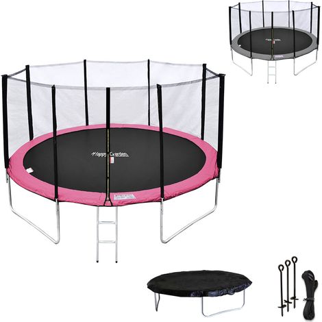 Happy Garden – Trampoline rond 430cm – Charge max 130kg – Filet de protection 180cm – Accessoires inclus : échelle, bâche, kit d'ancrage