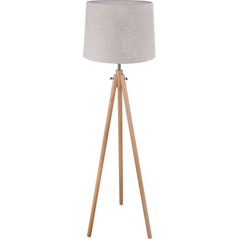 Lampadaire bois brun abat-jour beige Maytoni Calvin E27 (1/5)