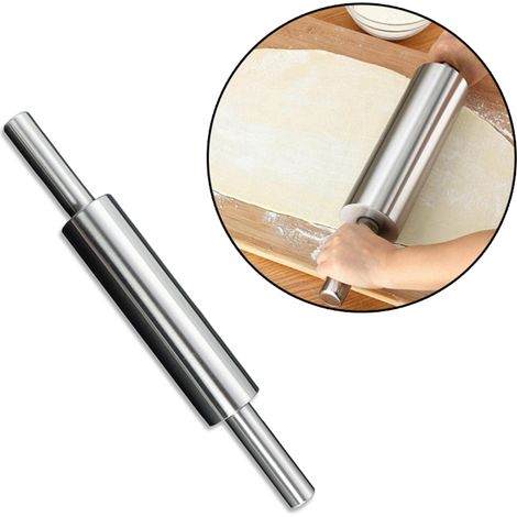 Rouleau À Pâtisserie En Acier Inoxydable - Non Stick - Pour Pâte À Tarte Pizza Pâtes Cookies - 45 cm (1/5)
