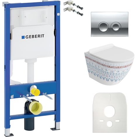 GEBERIT WC Set mit Vorwandelement, Wand-WC und Spülknopf (1/5)