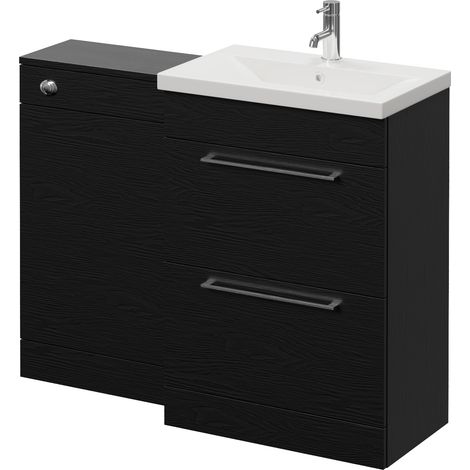 Napoli 390 Nero Oak 1100mm 2 Drawer Vanity Unit Toilet Suite with Glide Basin - 1100mm - Chrome 320mm HandleWithout Kingston Toilet Pan