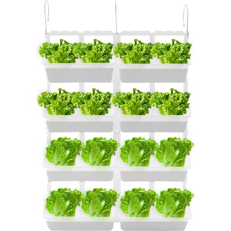 Jardinières de Culture vertical en plastique, potager suspendu avce 8 bacs de plantation et 3 crochets, pots de fleurs murale, blanc, pour décoration de maison, jardin et cour (1/5)