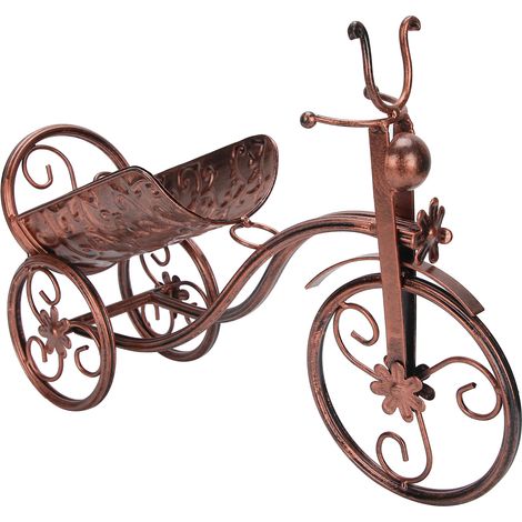 Porte-bouteilles en fer forgé en forme de tricycle, support pour bar ou maison, couleur bronze (1/5)