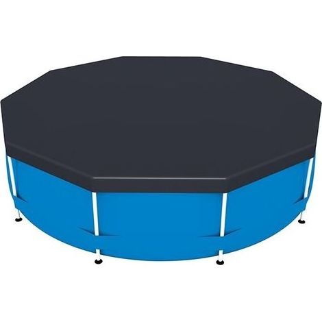 Telo di protezione per piscina, 4 stagioni per piscine fuori terra, rotondo diametro 305 cm, nero con asta di supporto (1/2)