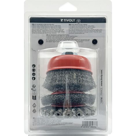 Tivoly • 3 spazzole per smerigliatrice • Ø100mm • Foro M14 • Per sgrossatura di metalli di grandi dimensioni • Per sgrossatura di varie pietre