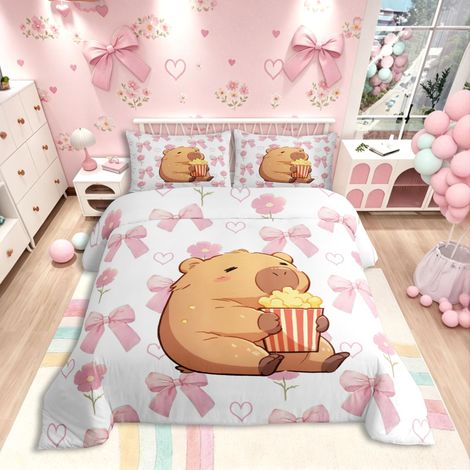 Parure de lit en microfibre 135 x 200 cm avec housse de couette 135 x 200 cm et 1 taie d'oreiller Motif floral rose (1/5)