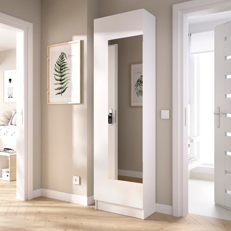 Armario Zapatero de 1 puerta con Espejo Blanco 185x50x27 cm - JAZZ (1/5)