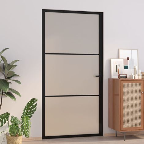 Porta Interna 102,5x201,5 cm Nero Opaco in Vetro e Alluminio vidaXL