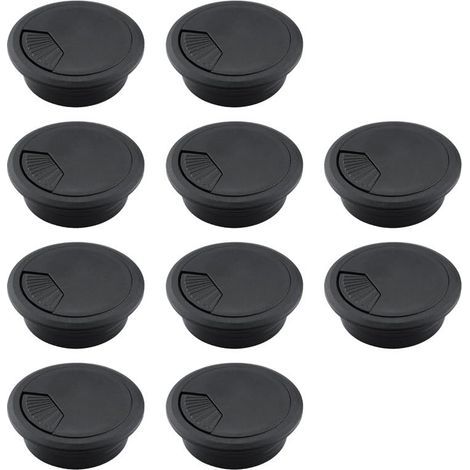 Desktop cable grommets, ABS plastic cable covers, adjustable and removable cable organizers – Pack of 10, 50 mm, black (1/5)