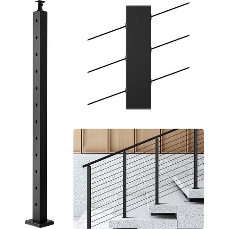 Poteau Garde Corps, 1067x50,8x50,8 mm, Poteau Rampe d'Escalier à Câble, avec Trous Pré-percés 30°, Support Horizontal et Incurvé, pour Main Courante, Balustrades, Noir, 1JZLGZXHS106W3XAA001V0 (1/5)