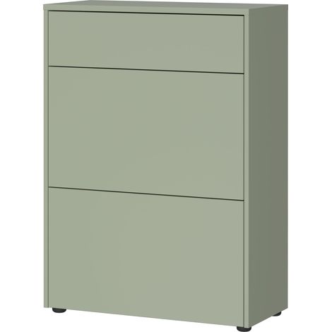 Meuble à Chaussures 1933-629 GW-Binetto, en Vert Taupe/Chêne, avec Fonction Push-to-Open, 70 x 99 x 34 cm (LxHxP) (1/5)