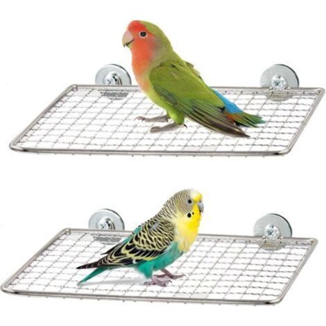 Lot de 2 perchoirs à oiseaux en acier inoxydable pour cage - Grille ouverte - Facile à nettoyer - Perchoirs pour perruches - Perchoirs plats pour perruches - Perchoirs plats pour calopsitte (1/5)