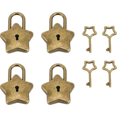 Coffre trésor 4 cadenas, mini-livre/boîte bijoux/journal intime métal, serrure clé laiton antique forme étoile 5 branches