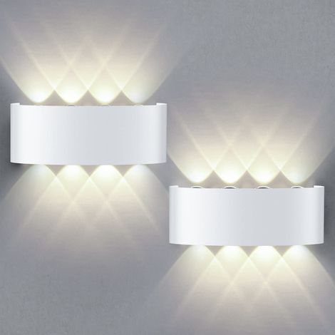 Lot de 2 appliques murales LED pour intérieur et extérieur, lampe de jardin en aluminium 8 W, lampe de chevet, étanche IP65, lumière naturelle 4 500 K (1/5)