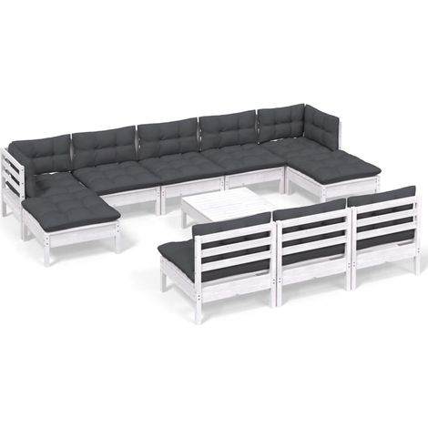 Maison Exclusive - Set Divani da Giardino 11 pz con Cuscini BiancLegno di Pino (1/5)
