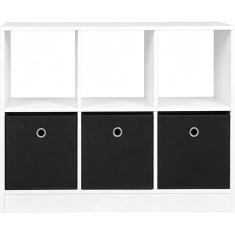 Scaffale cubby in legno ingegnerizzato con 3 cassetti in tessuto 80 x 30 x 61 cm bianco e nero (1/5)