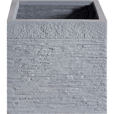 Cache-Pot Blanc Cube en Mélange de Fibres 30 x 30 x 28 cm Pot de Fleurs Effet Pierre de Design Moderne Idéal pour Extérieur et Intérieur Beliani