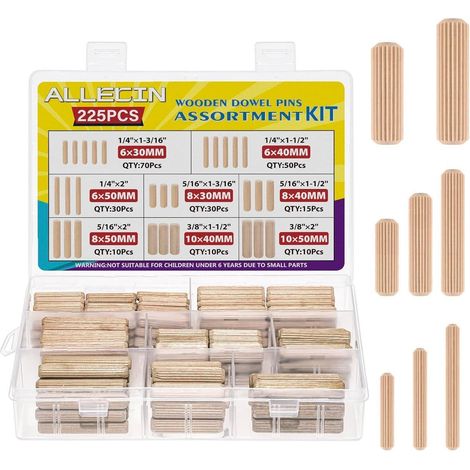 Holzdübel Set 8mm 6mm 10mm geriffelt für Möbel Holzbearbeitung Heimwerken (1/5)