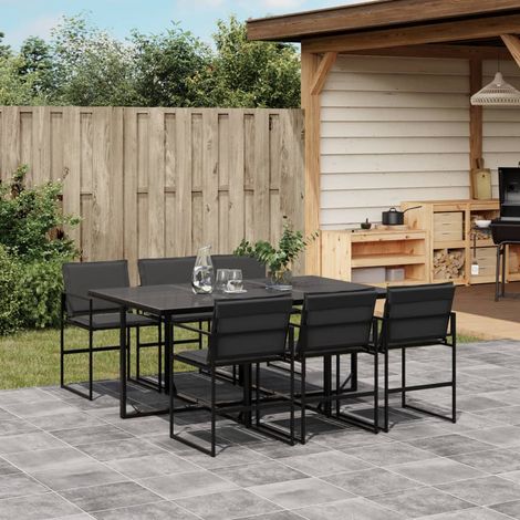 Ensemble à manger de jardin 7 pcs-Salon de jardin avec coussins noir textilène (1/5)