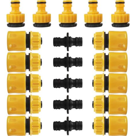 Raccord Tuyau d'Arrosage, 10Pcs 1/2" Tuyau Rapides Raccord, 5Pcs Double Connecteur de Tuyau et 5Pcs 3/4" Connecteur Nez de Robinet, Connecteur de Robinet en Plastique Tuyau d'Arrosage (1/5)