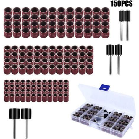 CSPARKV 150 Pièces Tambour De Ponçage avec Boîte Gratuite, Comprenant 144 Pièces Bandes de Ponçage et 6 Pièces Tambour Mandrin pour Outils Rotatifs (1/5)