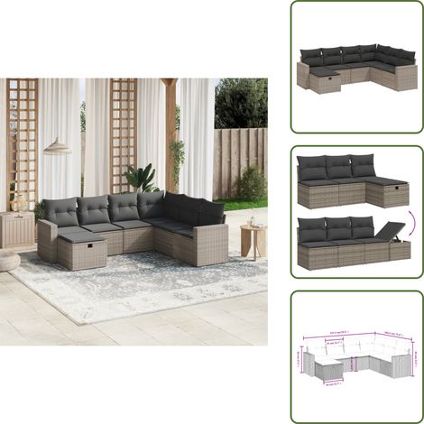 Salon de jardin avec coussins 7 pcs gris résine tressée - Ensemble Salon De Jardin - Salon De Jardin Extérieur - Mobilier De Jardin - Canapé Jardin - Chaise Lounge (1/5)