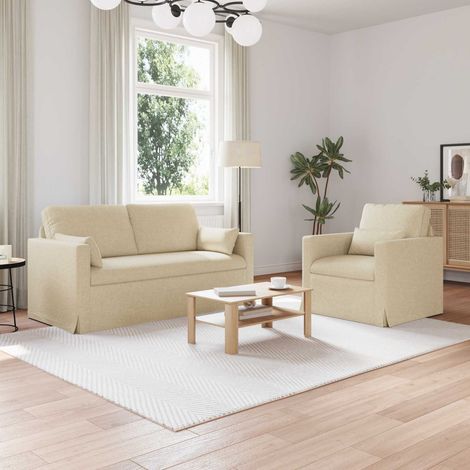 Sofa Set 2 pcs Creme 158 x 78 x 80 cm Stoff (1/5)