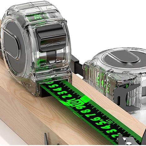 Mètre ruban épais rétractable en acier inoxydable pour travail du bois, étui transparent inclus (7,5 m) (A) (1/5)