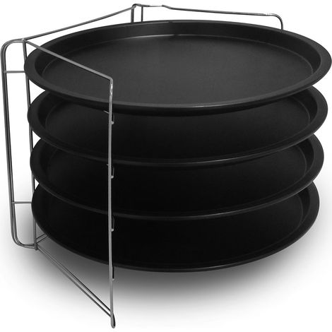 Guardini Pizza&Mania, Set 4 Tegami Pizza Ø32cm+1 Griglia Porta Tegami, Acciaio con rivestimento antiaderente, Colore nero (1/4)