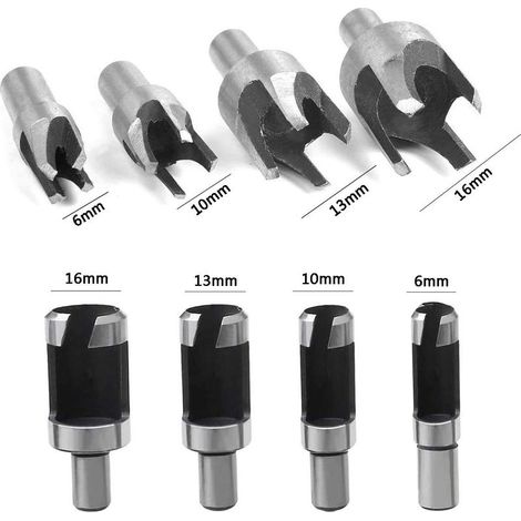 Fraise Bouchonner Bois, 16 Pièces Coupe-foret Tenon Acier Carbone, Ensemble Perceuse Conique de Griffe Mèche à Bouchon 6mm/10mm/13mm/16mm (1/4)