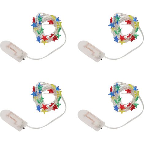 Ortviai Guirlande Lumineuse Étoile LED 4 pièces, 2 m, 20 LED, étanche IP44, piles CR2032 (non incluses), lumière blanche froide (1/5)