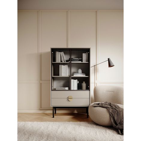 Selsey STOON - Vitrine basse - 85 cm - avec trois étagères et tiroirs - taupe (gris-beige) (1/4)