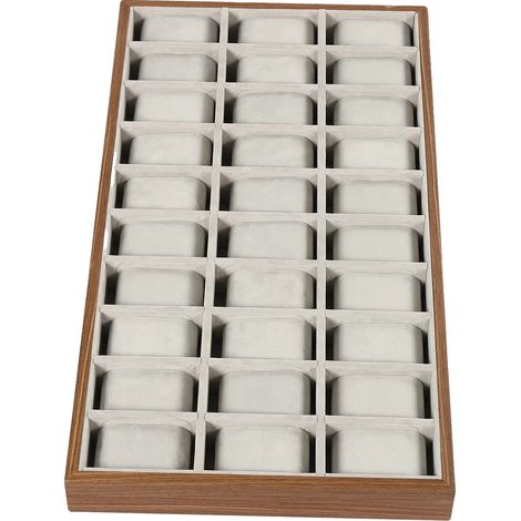 Vitrina para joyas, de madera, interior de terciopelo, capacidad para 30 compartimentos, dimensiones 21,1 x 11,5 pulgadas, tipo bandeja para relojes. (1/5)