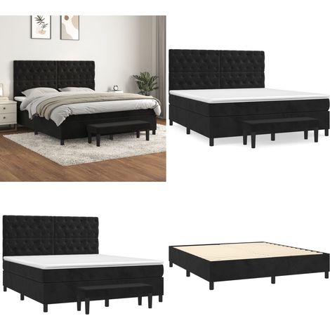 Sommier à lattes de lit et matelas Noir 160x200 cm Velours - Matelas à ressorts ensachés - Sommier noir (1/5)