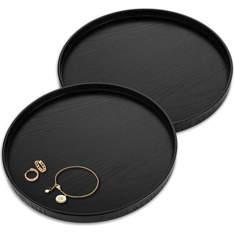 Juego de dos bandejas redondas de madera - negras - 30 cm de diámetro, 2 cm de altura (1/5)