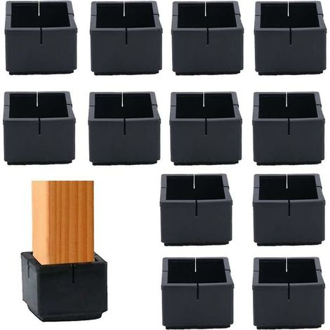 12 pcs Carré Chaise Jambe Protecteurs 49-55mm Pvc Table Et Carré Caps Avec Noir Carré Chaise Jambe Protecteurs Cisea (1/5)