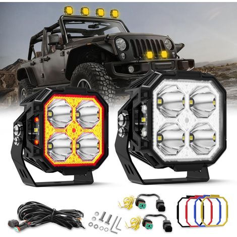 3 Inch Square LED Work Light with Side Lighting, 2pcs 70W 15000LM Long Range LED, 270° Pods Flood Beam Projector Beam, Amber White for Trucks Pickup Car Tractor Motorcycle (1/5)