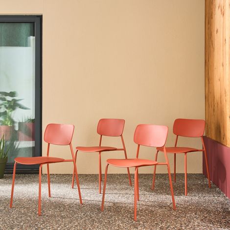 Lot de 4 chaises de jardin empilables acier et plastique terracotta - Liva