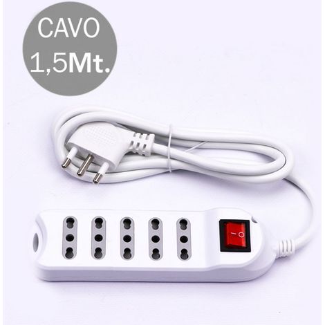 Regleta V-TAC con cable de 1,5 m, 5 tomas, 10/16 A, 2P+T, dos pasos, con interruptor iluminado y enchufe 16 A, 2P+T, color blanco (1/3)