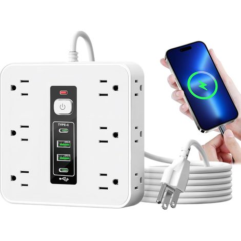 Multiprise Électrique avec Ports USB Gestion De La Charge Multiprise Avec Ports USB Et Protecteur De Surtension Pour Mur Bureau Cuisine Salon Et Appareils Ménagers Téléphone (1/5)