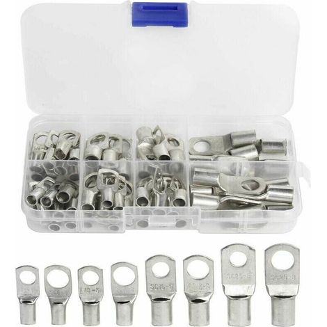 60 Pcs Cosses Électrique Trou boulon en Cuivre Étamé Connects SC à sertir/souder pour câble de 6m㎡ 8m㎡ 10m㎡ 16m㎡ 25m㎡