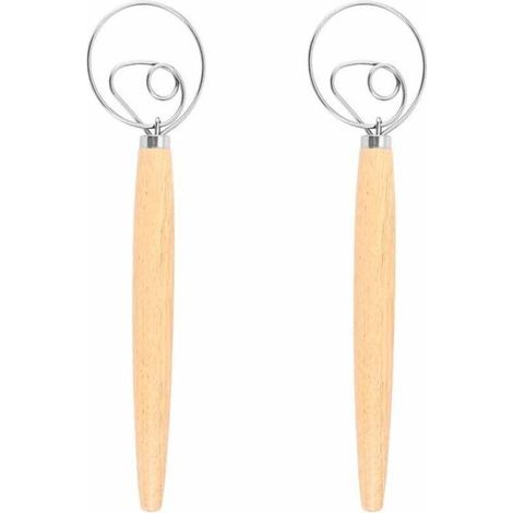 Mélangeur à pâte danois en lot de deux, mélangeur à pâte de cuisine, adapté à la pâte à pain, à la cuisson de gâteaux et de pain, 33 cm x 8 cm, acier inoxydable, couleur chêne.